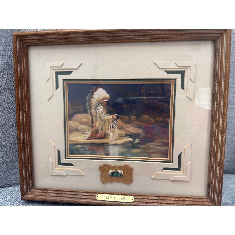 Karren Amaro Always Be Happy Native American Signed Print 176/500 Framed 1989 - Picture 2 of 10